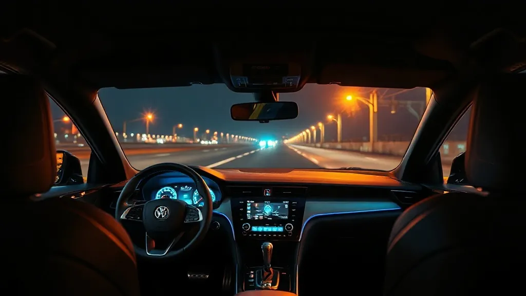 HUD display in a premium BMW-style car cabin at night