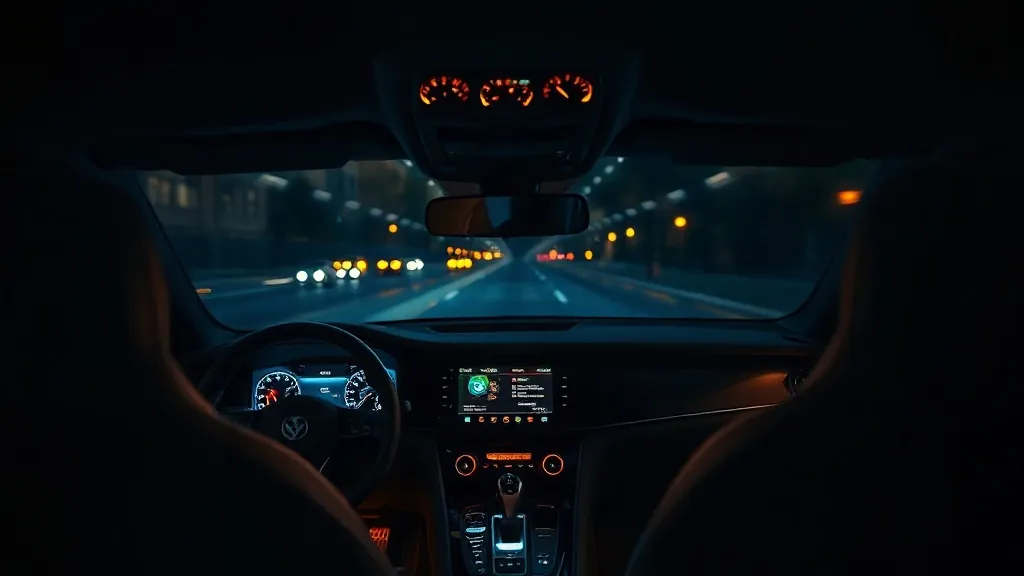 HUD display in a premium Mercedes-style car cabin at night