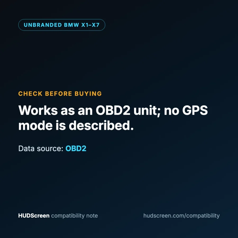 Unbranded BMW X1–X7 compatibility note by HUDScreen