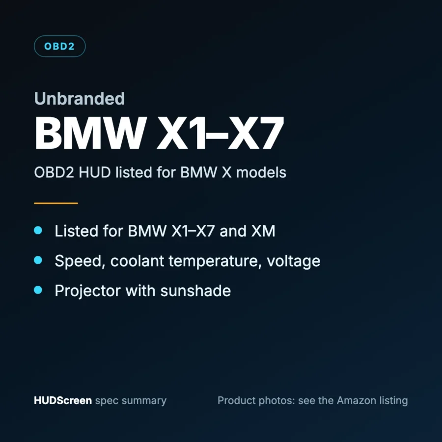 Unbranded BMW X1–X7 spec summary card by HUDScreen Unbranded BMW X1–X7 spec summary card by HUDScreen