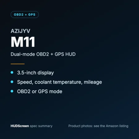 AZIJYV M11 spec summary card by HUDScreen