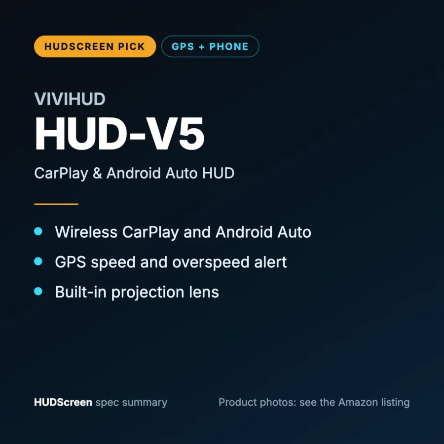 VIVIHUD HUD-V5 spec summary card by HUDScreen
