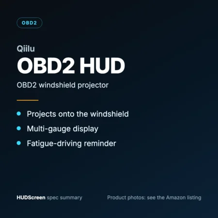 Qiilu OBD2 HUD spec summary card by HUDScreen