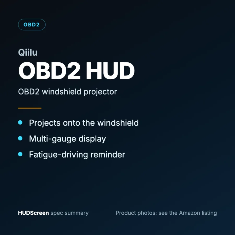 Qiilu OBD2 HUD spec summary card by HUDScreen Qiilu OBD2 HUD spec summary card by HUDScreen